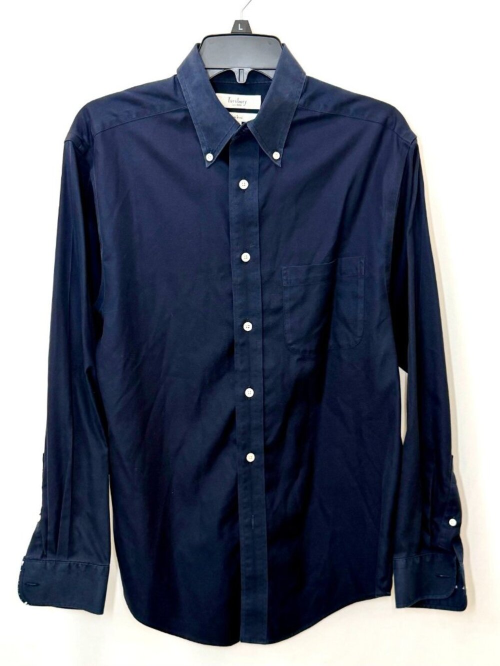 Turnbury Men's Size Small Navy Blue Non-Iron 100% Cotton Long Sleeve Button Down